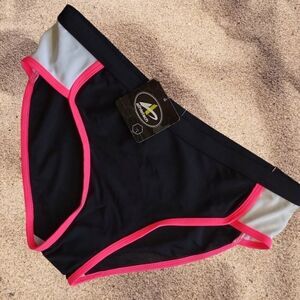 New‎ Athletech Black White Swim Bottom Bikini Hot Pink Trim Szs 12, 16
